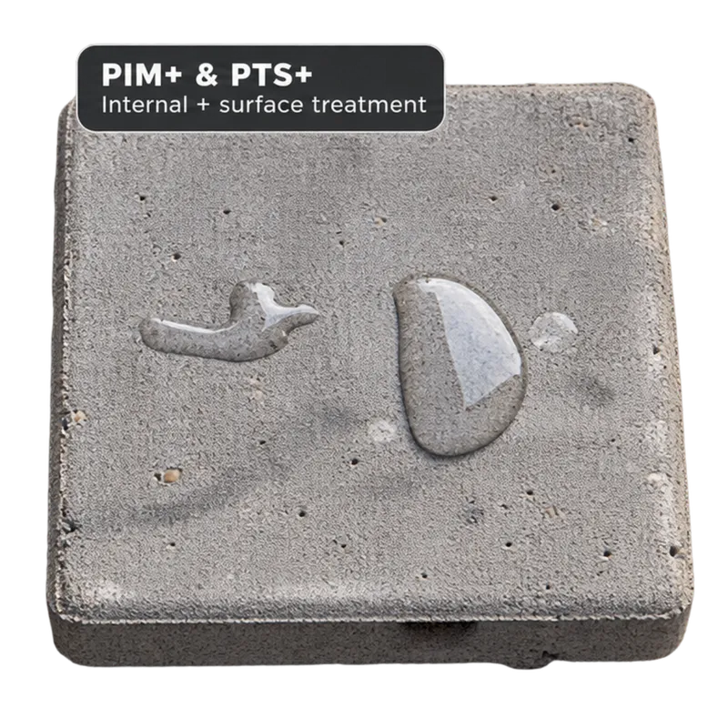 PIM+ + PTS+: Water beads are visible on the surface.