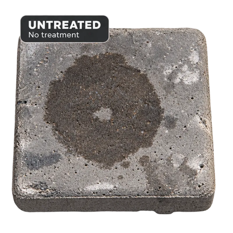 No treatment: A darkened area is visible on the surface.